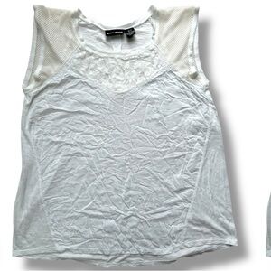 DKNY Jeans Sleeveless Mixed Media Tanktop size S Semi-sheer Muscle Tee Tank Top